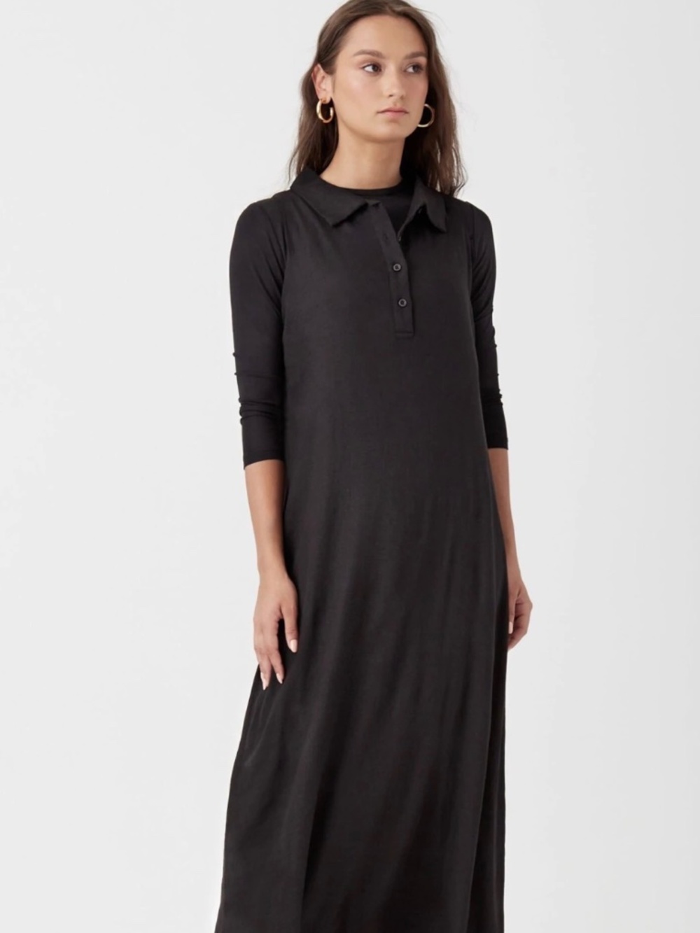 Cactus Black Sleeveless Maxi Dress with Collar and Buttons Satin Small Petite